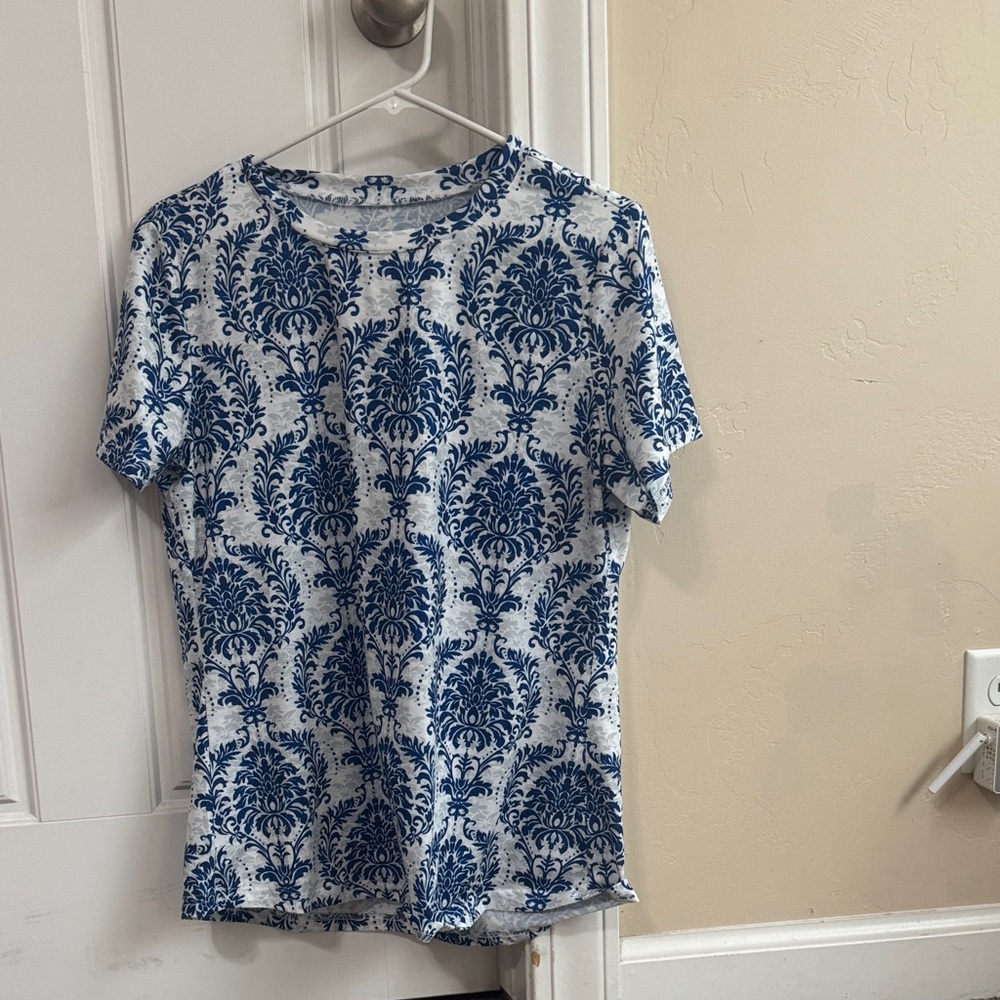 Blue and White Patterned Women's Top
